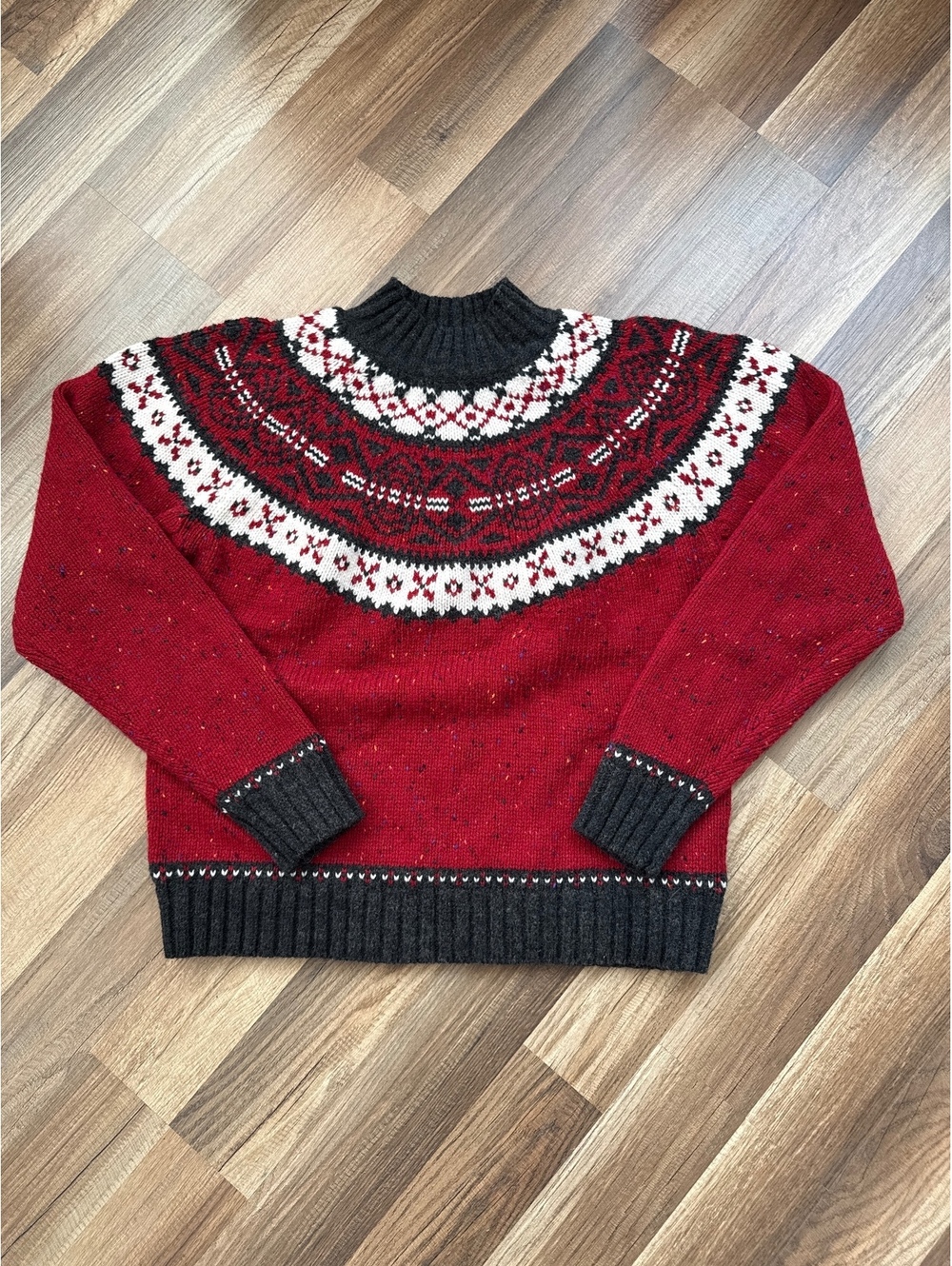 St. John's Bay Medium Tall Red and Black Nordic Pattern Sweater Grandpa Core